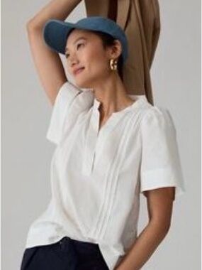 Maeve White Crisp Poplin Pintuck Blouse Size XS